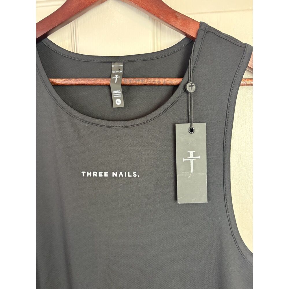 Three Nails Black Mens Athletic Tank Top Workout Top Medium M - Picture 3 of 5